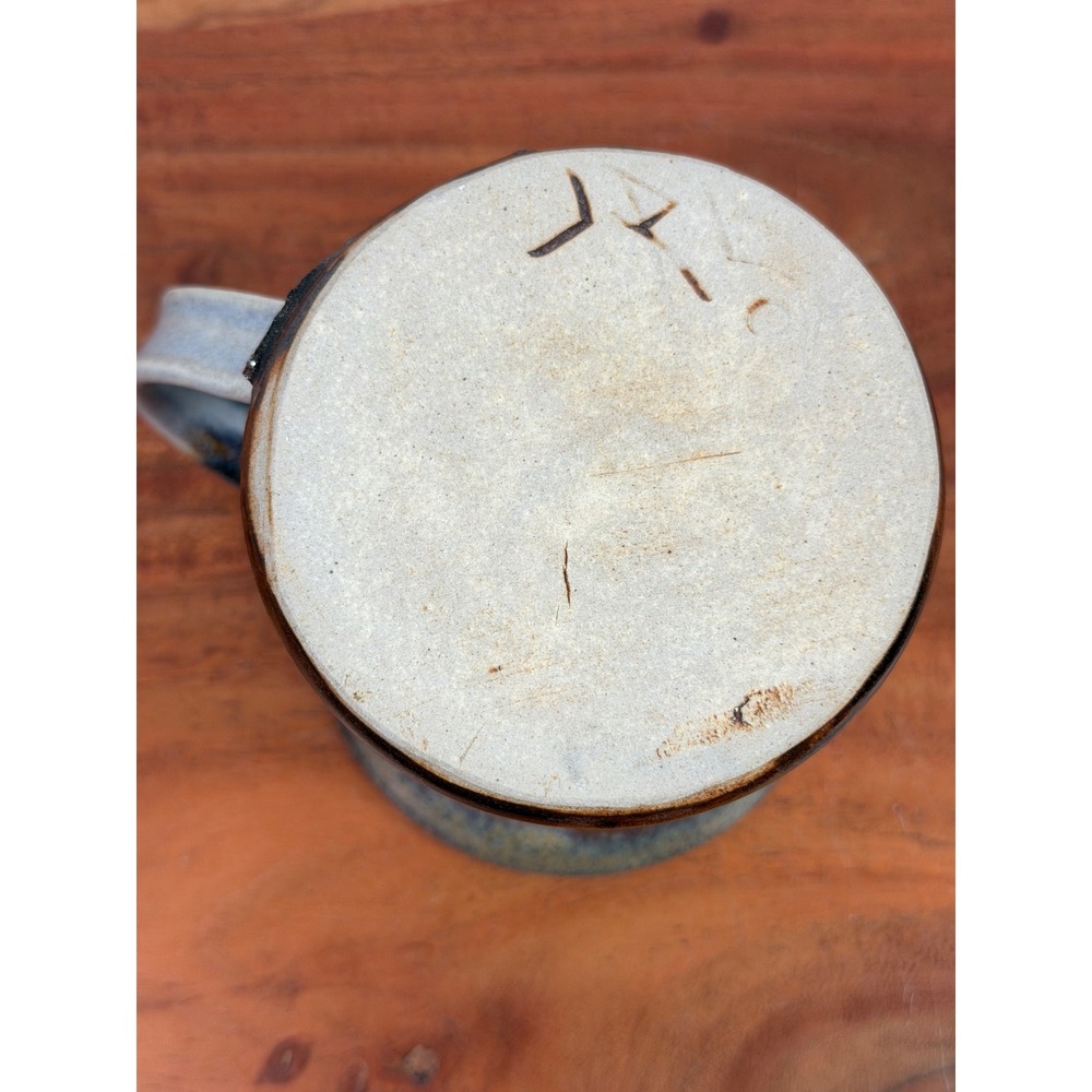 Handmade Studio Pottery Mug Blue Brown Drip Glaze Hand Thrown Signed Stoneware - Picture 7 of 12